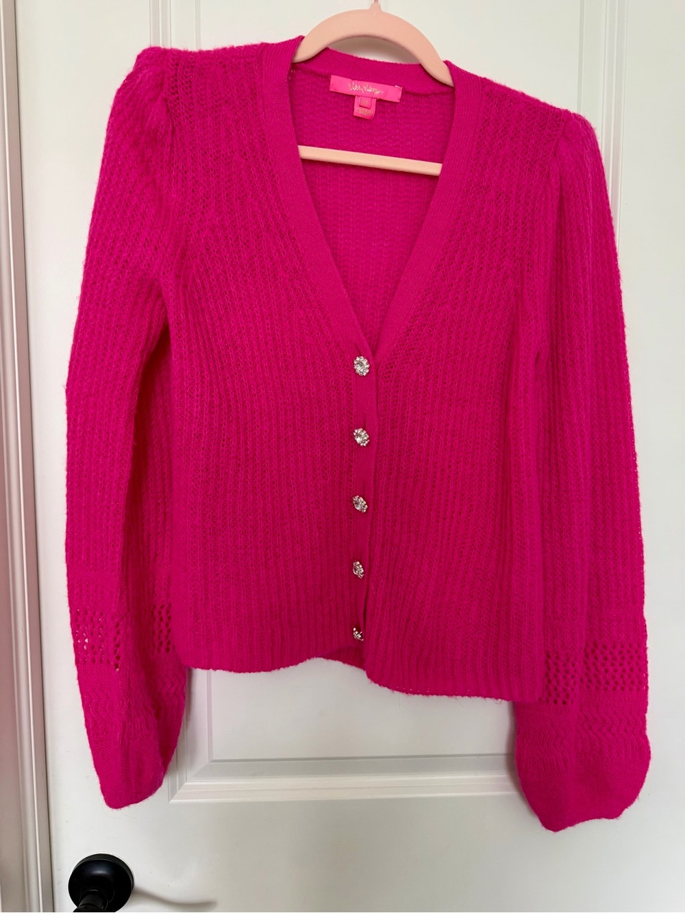 Lilly Pulitzer Hot Pink V-Neck Button Cardigan